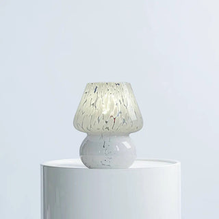 Glass Mini Mushroom Lamp White Confetti