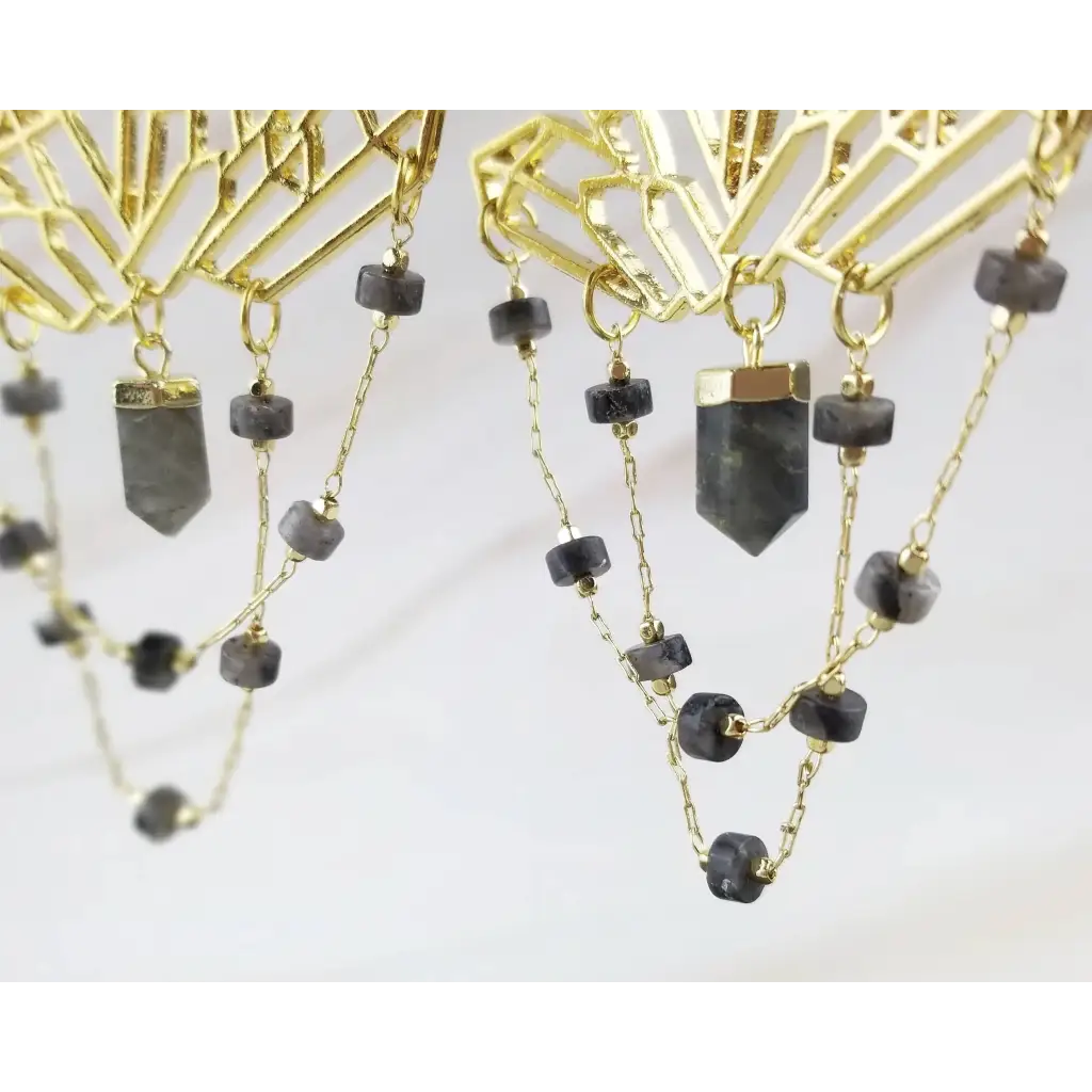 Gold Gemstone Cluster Earrings - Healing Crystal Labradorite