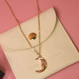 Vintage Crescent Moon Face Gold Pendant Necklace