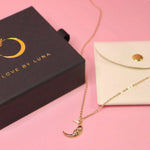 Vintage Crescent Moon Face Gold Pendant Necklace