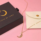 Vintage Crescent Moon Face Gold Pendant Necklace