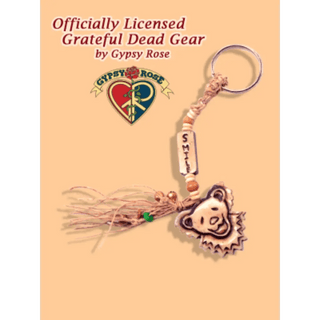 Grateful Dead Bear Face And Smile Bone Bead Hemp Keychain