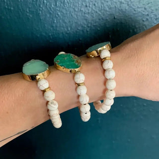 Green Chrysoprase Slice Beaded Gold Bracelet