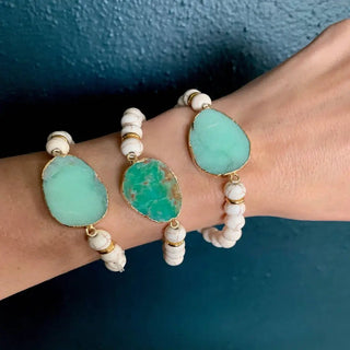 Green Chrysoprase Slice Beaded Gold Bracelet