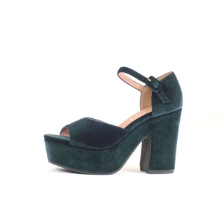 Green Velvet Quill Platform Sandal - 36 (US Size 5)