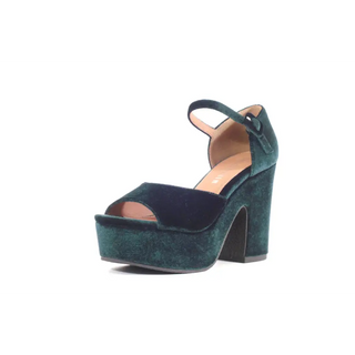 Green Velvet Quill Platform Sandal