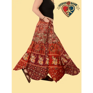 Napthal Print Scallop Hemp Wrap Skirt