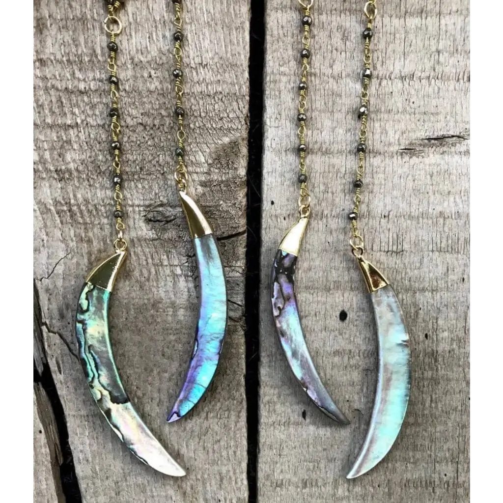 Half Moon Crescent Abalone Shell Necklace with Pyrite