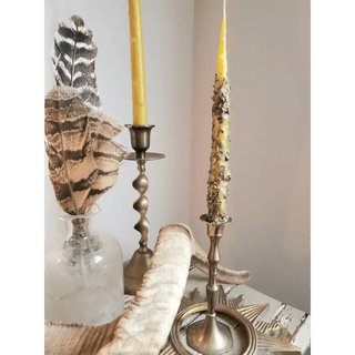 Hand Dipped Beeswax Taper Candle with Lavender Buds