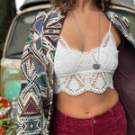 Cotton boho festival jacket with long sleeve detail close-up