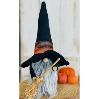 Handmade Witch Gnome black felt broom hat fuzzy beard