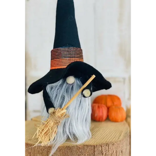 Handmade Witch Gnome black felt broom hat fuzzy beard