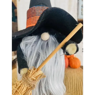 Handmade Witch Gnome black felt broom hat fuzzy beard