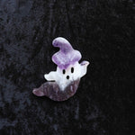 Chevron amethyst crystal ghost carving for intuition and protection.