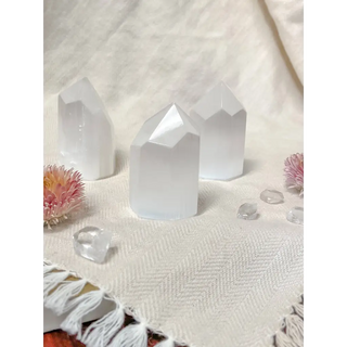 High Gloss Satin Spar Selenite Crystal Tower Point Decor