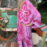 Pink bohemian hippie kimono hand-dyed with lotus flower design