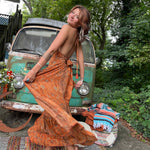 Back bow tie detail on hippie boho silk maxi dress