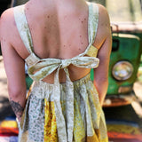 Open back patchwork boho sundress with tie-back detail