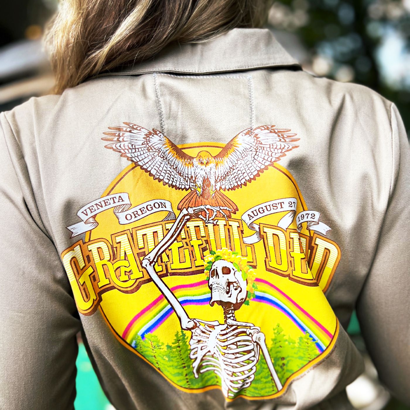 Hippie style featuring a vintage Grateful Dead jacket inspired by music, freedom, and counterculture
