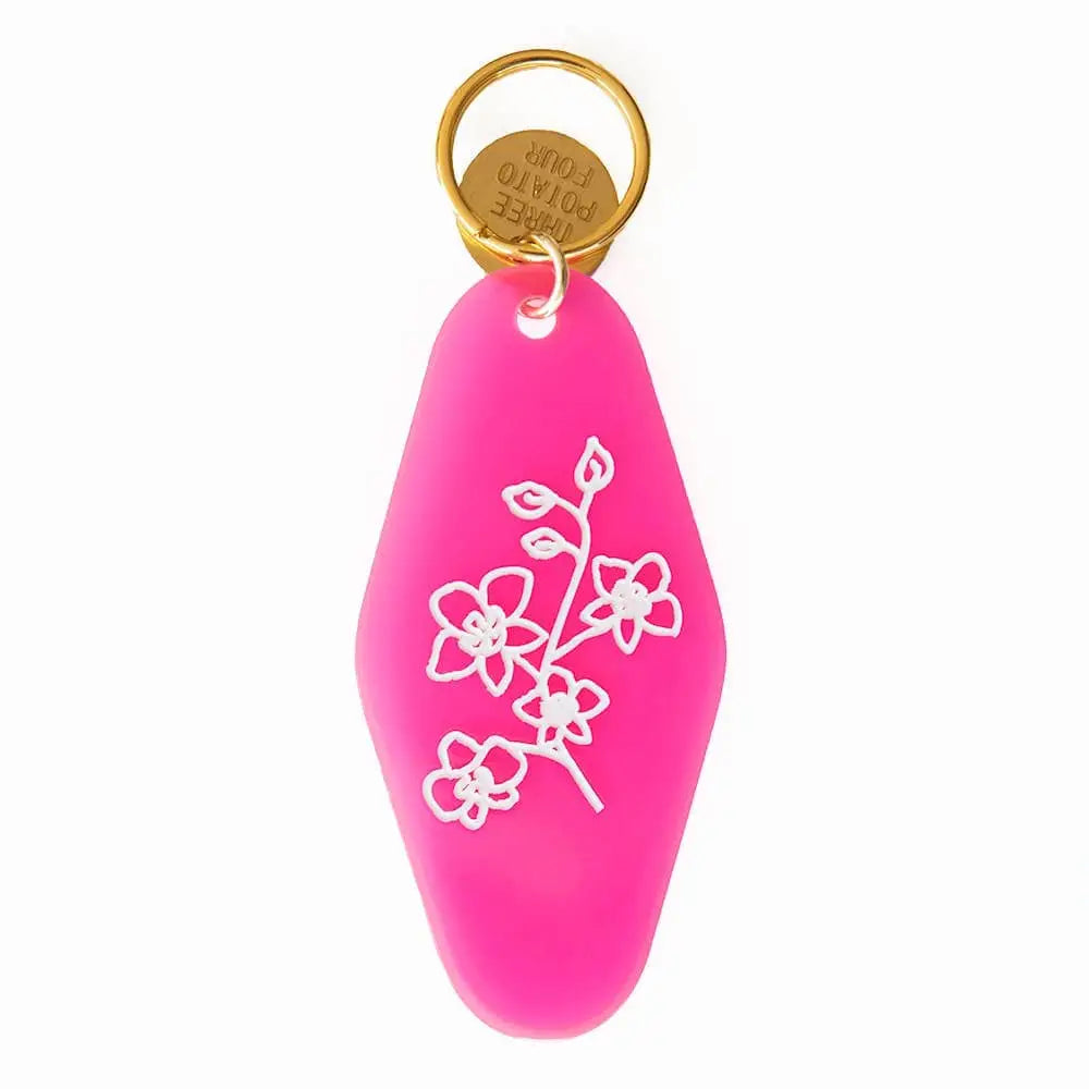 Hot Pink Floral Press Key Tag