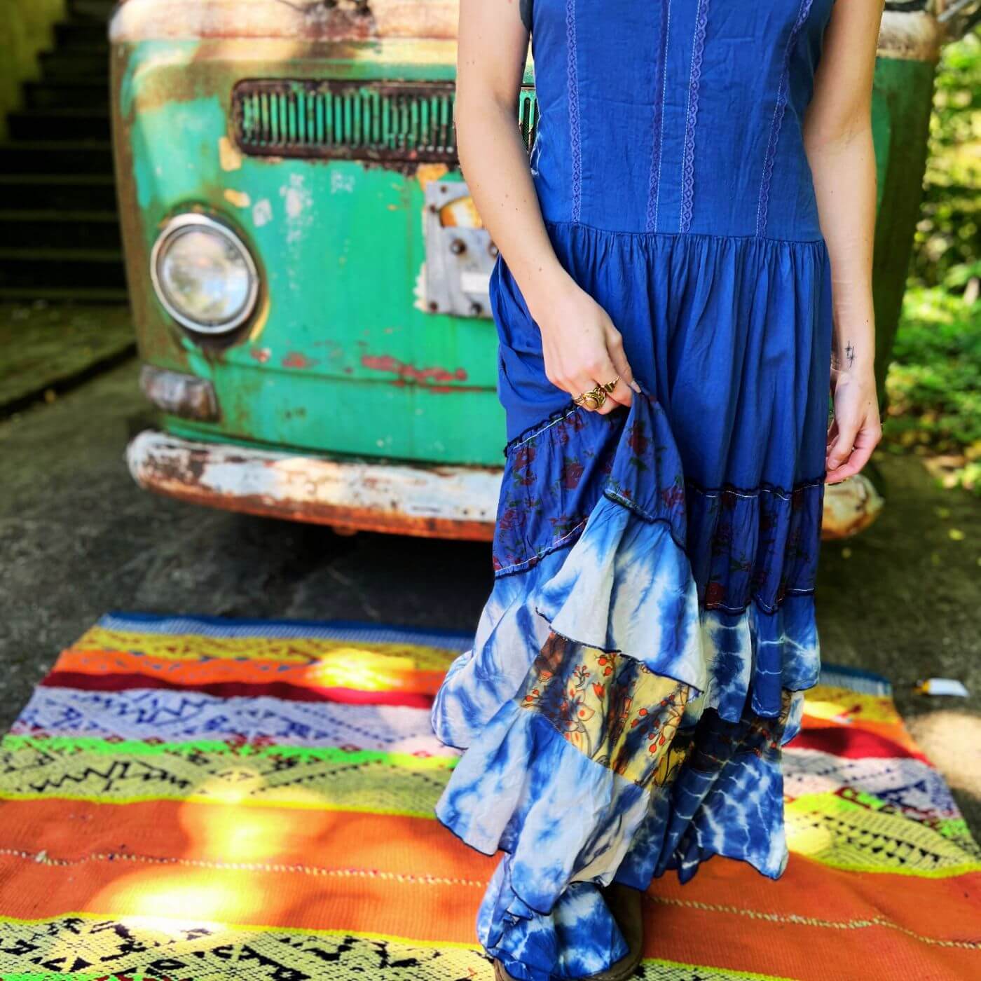 Blue Tie Dye Boho Maxi Dress