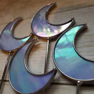 Iridescent Stained Glass Moon Planter Stake