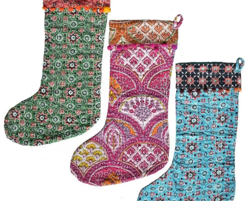 Christmas Stockings - Kantha Stitched