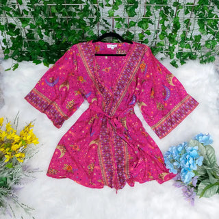 Silk Boho Hippie Celestial Kimono with Pockets - Pink