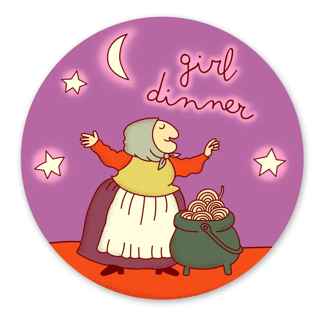 Girl Dinner Grandma Witch Spaghetti Circle Vinyl Sticker