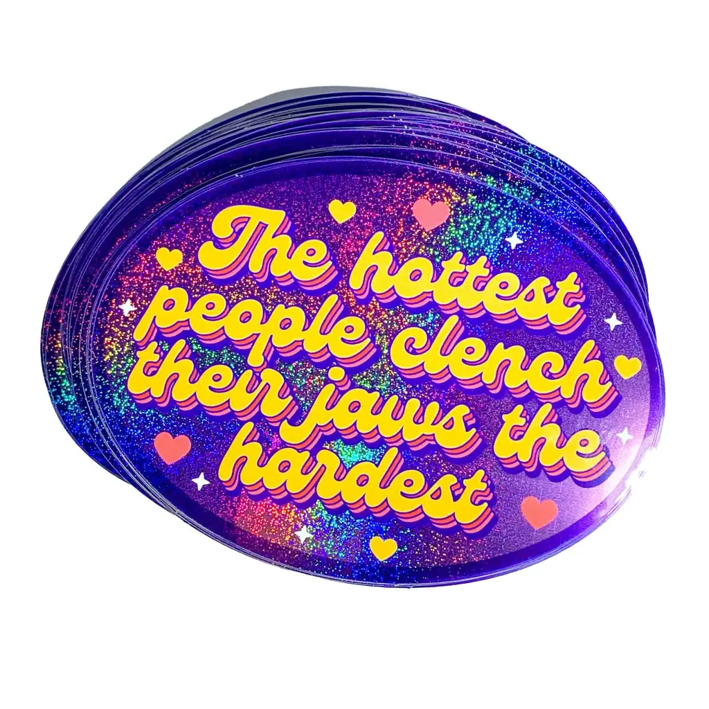 Hottest Clench Jaws Retro Oval Holographic Glitter Sticker