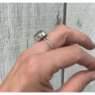 Large Prehnite Sterling Silver Ring - 8