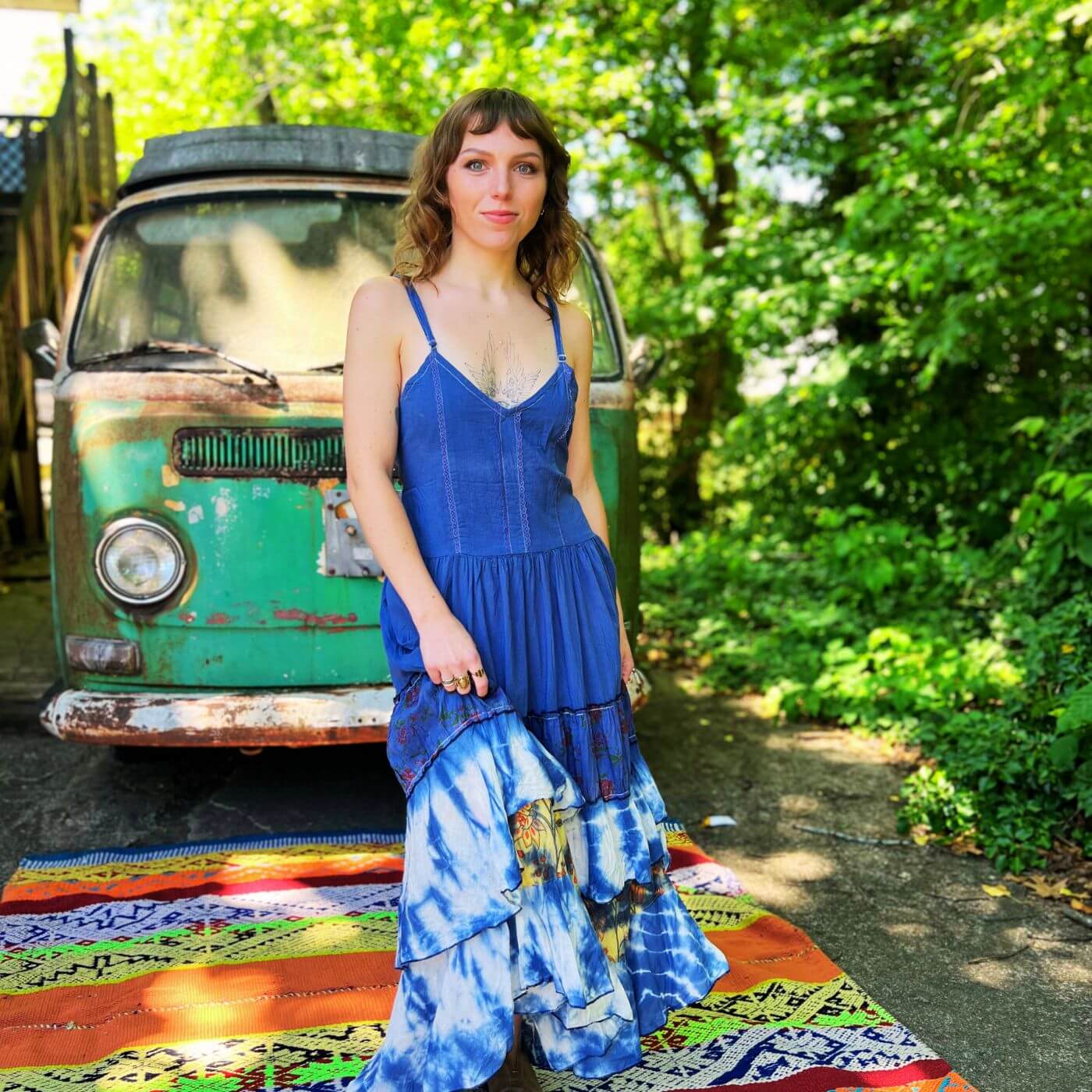 Blue Tie Dye Boho Maxi Dress