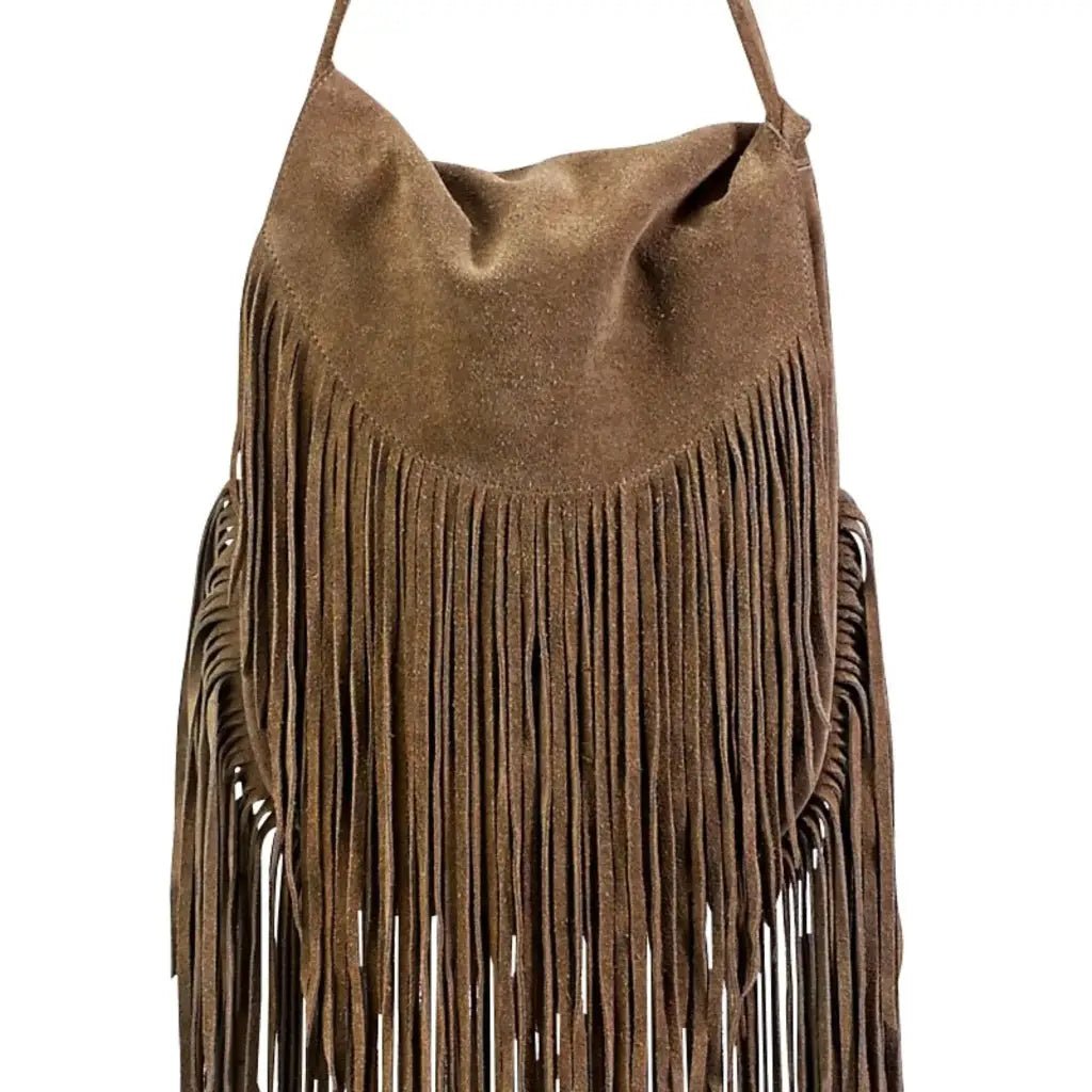 Long Fringed Suede Bag Gray Handbags
