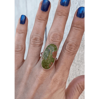 Long Oval Unakite Sterling Silver Statement Ring - The Boho Depot