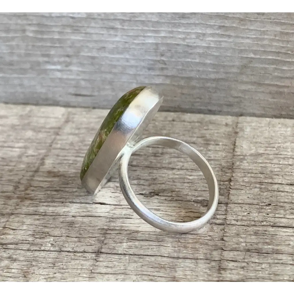 Long Oval Unakite Sterling Silver Statement Ring
