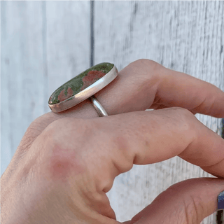 Long Oval Unakite Sterling Silver Statement Ring