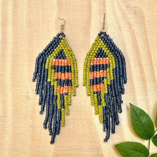 Clay Beaded Earrings - Tikal - Navy/Green - earrings