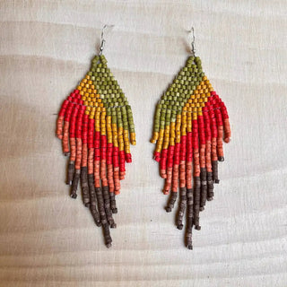 Clay Beaded Earrings - Tikal - Red/Orange - earrings