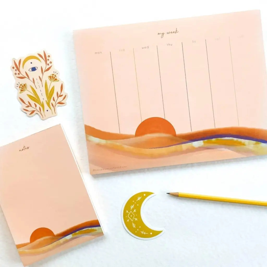 Maija Rebecca Hand Drawn Pink Sunset Weekly Planner Pad