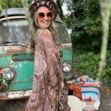Flowy oversized fit of mauve boho hippie kimono