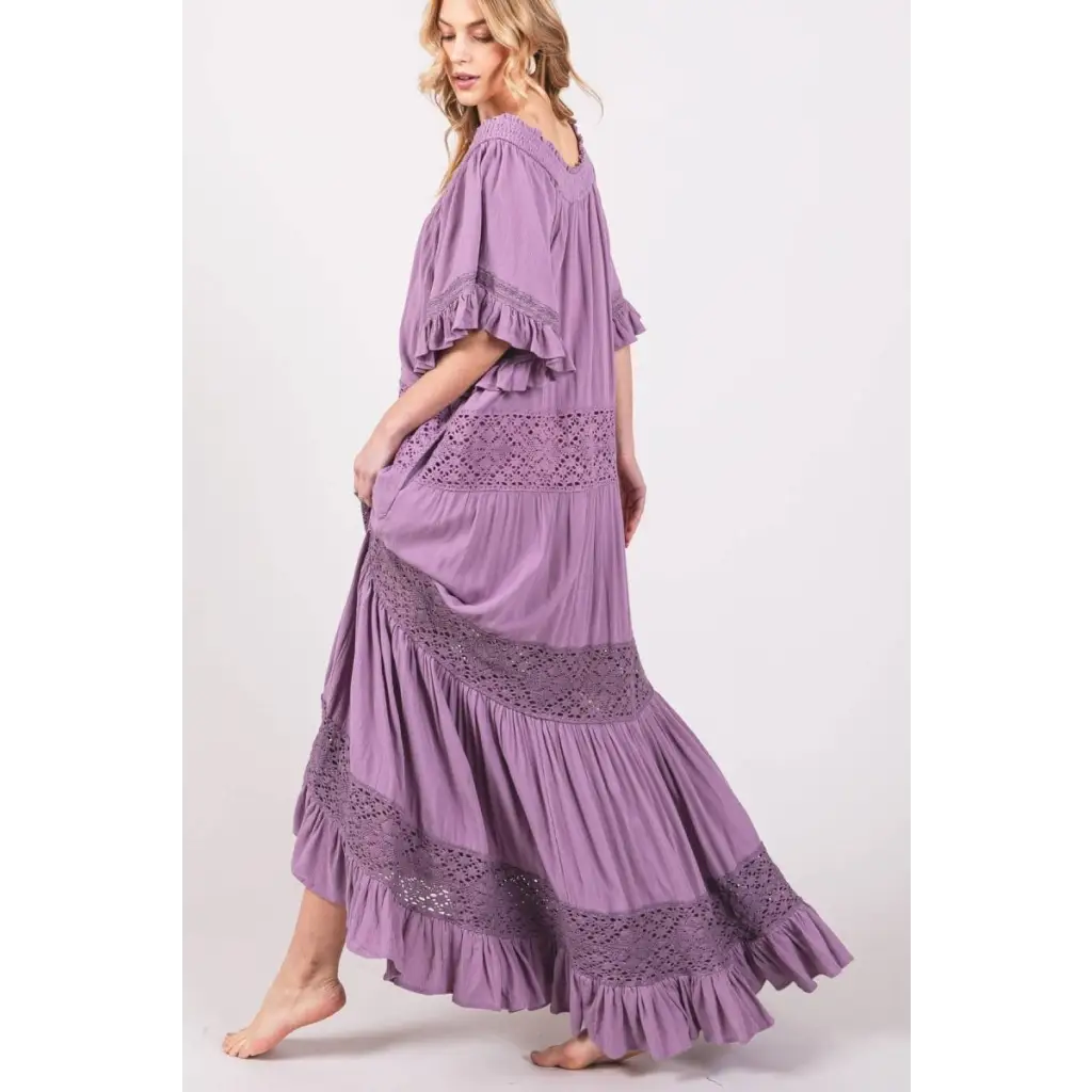Maxi Dress Flowy Sweet Lace Trim - Dress