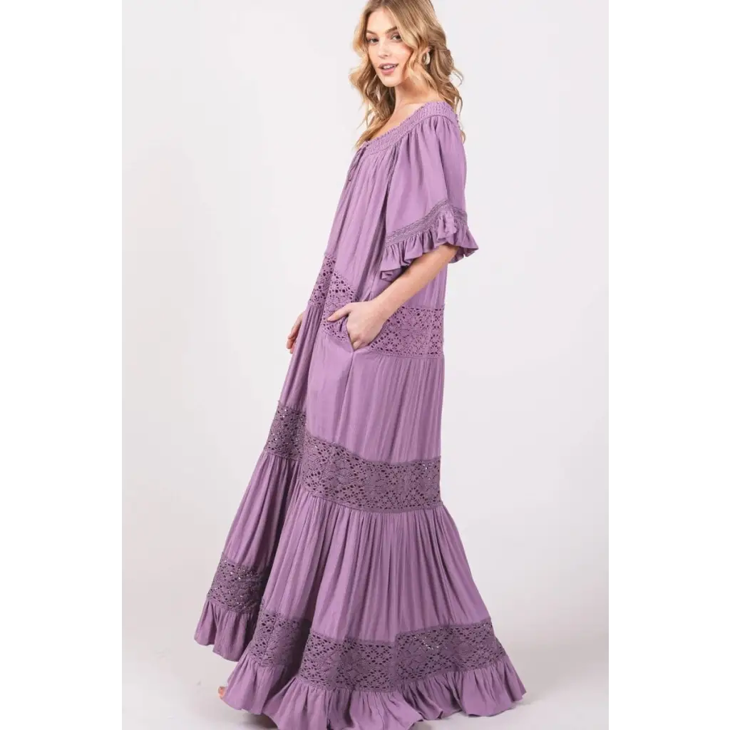 Maxi Dress Flowy Sweet Lace Trim - Dress
