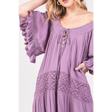 Maxi Dress Flowy Sweet Lace Trim - Medium / Heather (Lilac)