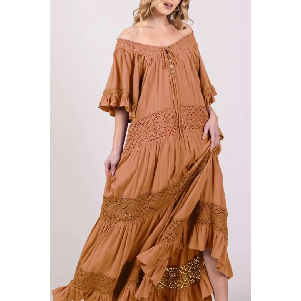 Maxi Dress Flowy Sweet Lace Trim - Dress