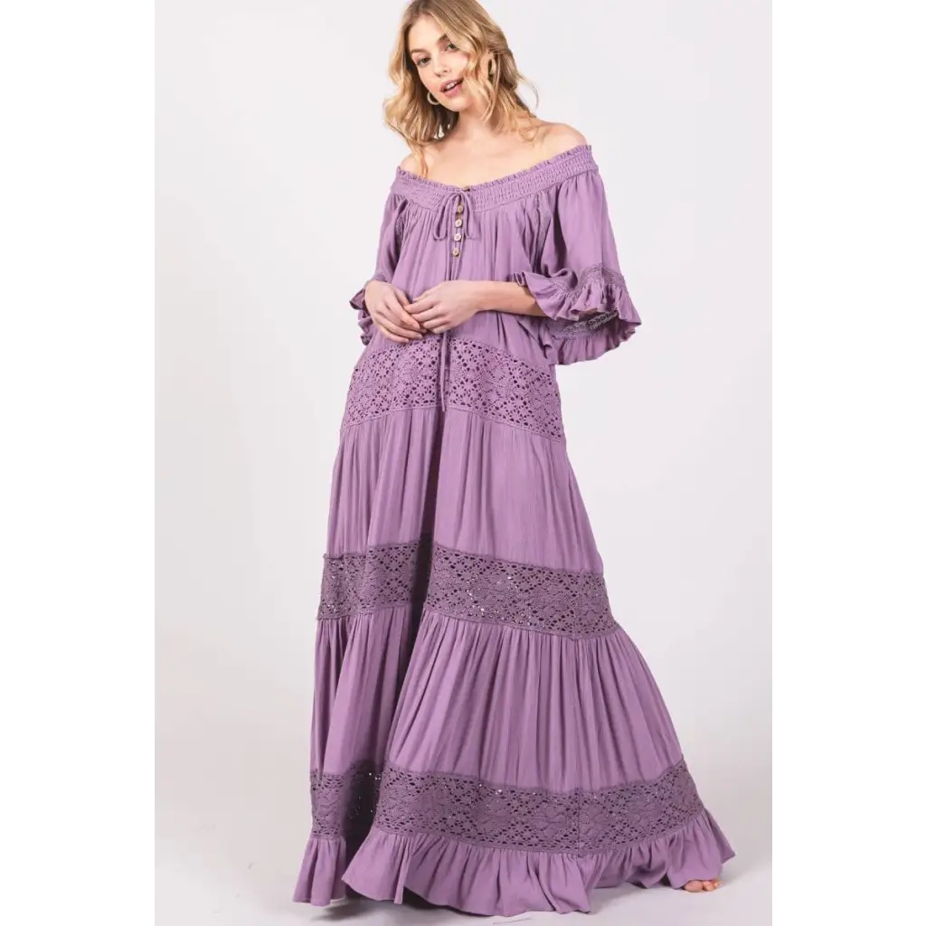 Maxi Dress Flowy Sweet Lace Trim - Dress