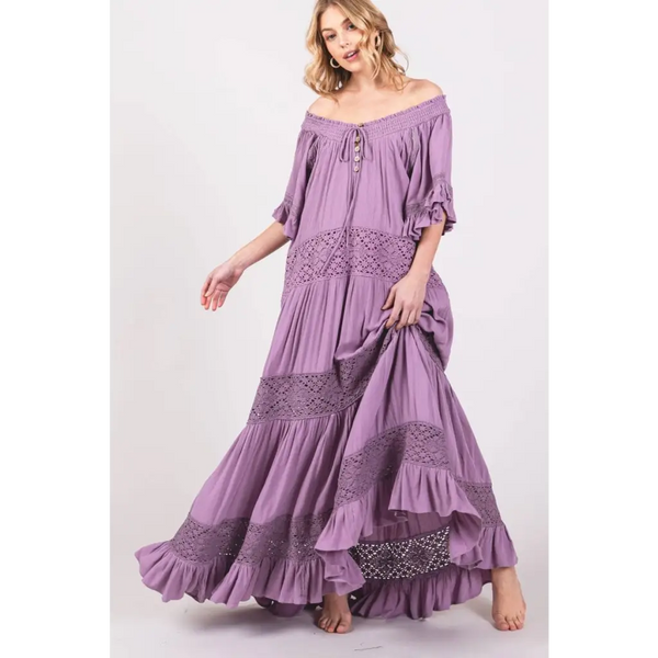 purple lace boho dress Maxi Flowy Sweet Trim Small / Heather (Lilac) Pant Size:XL · 36 everywhere style is just no-returns:2024-12-20_2024-12-23 Alex Evenings 81171556 -