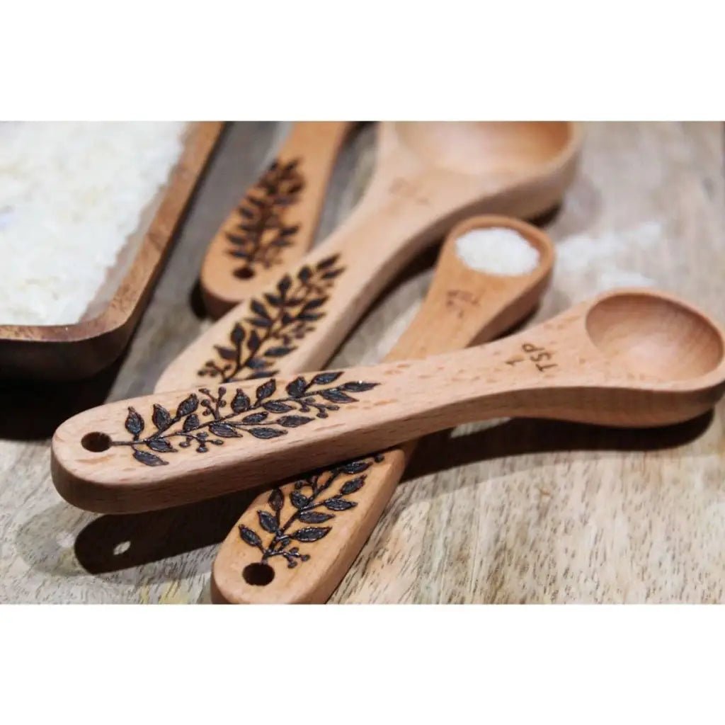 Measuring Spoons | Wooden Measuring Spoons | Florals - The Boho Depot