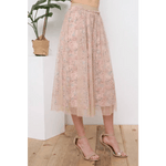 Metallic Tulle Floral Print Lining Maxi Skirt
