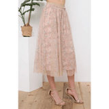 Metallic Tulle Floral Print Lining Maxi Skirt