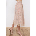 Metallic Tulle Floral Print Lining Maxi Skirt